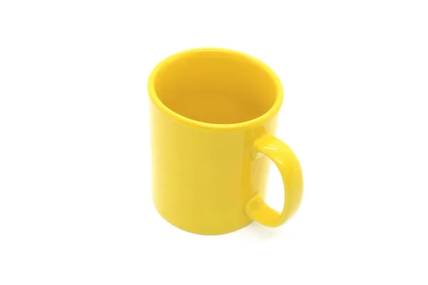 Bright Yellow Ceramic Cup Handle Isolated White Background — Stock Photo, Image
