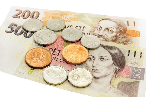 Moeda checa, notas e moedas — Fotografia de Stock