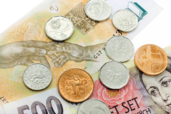 Czech money, banknotes and coins — Stock Photo, Image