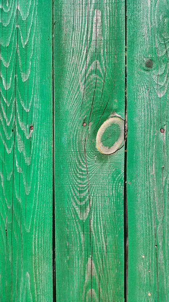 Texture of weathered wooden green painted fence — Stock Photo, Image