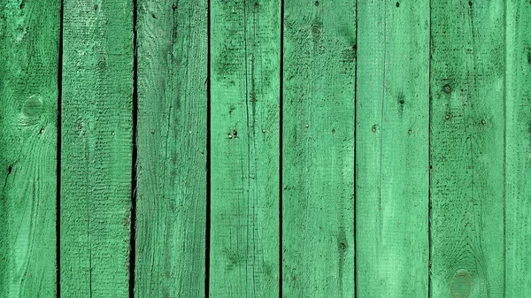 Texture of weathered wooden green painted fence — Stock Photo, Image