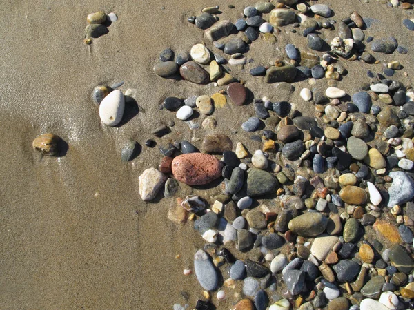 Natte zee kiezels op het zand — Stockfoto