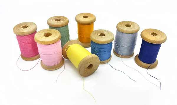 Spools Bright Multi Colored Threads Isolated White Background — Stock Photo, Image
