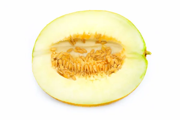 Cut Melon Seeds Close Isolated White Background — Stock Photo, Image