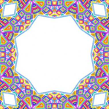 Beyaz arkaplanda çok renkli kalem çizimine sahip parlak soyut çerçeve