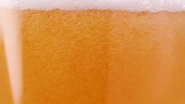 Bière légère versant dans le verre. Avec bulles et mousse. — Video