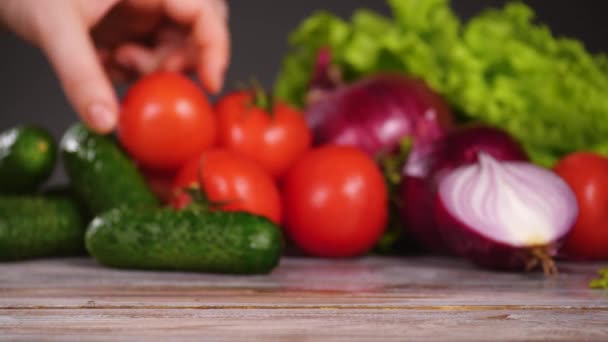Plantaardige salade-ingrediënten — Stockvideo