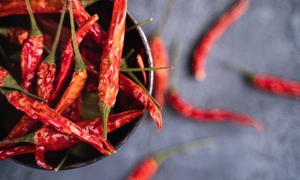 Bowl with dried chili peppers — Stock Photo, Image