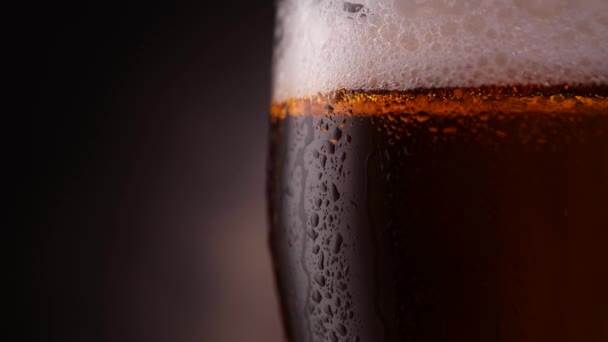 Mokrá sklenice tmavého piva — Stock video