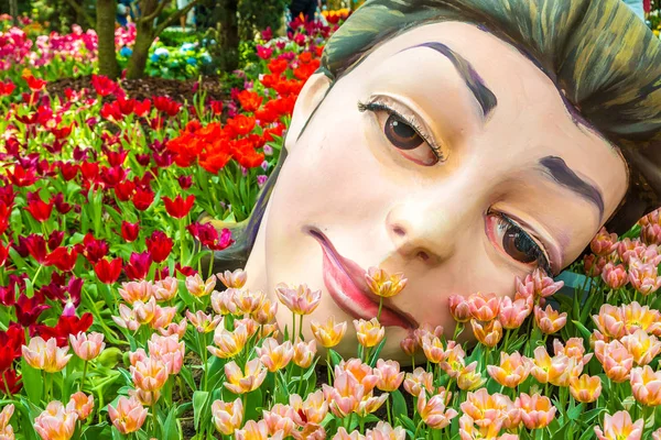 Singapur - 23 Haziran 2018: Konservatuvarı çiçek kubbe Singapur yaz gün