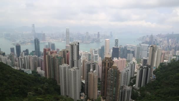 2018 夏の日の香港のビジネス地区のパノラマ ビュー — ストック動画