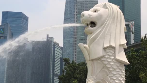 Singapore June 2018 Merlion Fountain Statue Symbol Singapore Summer Day — Stock Video