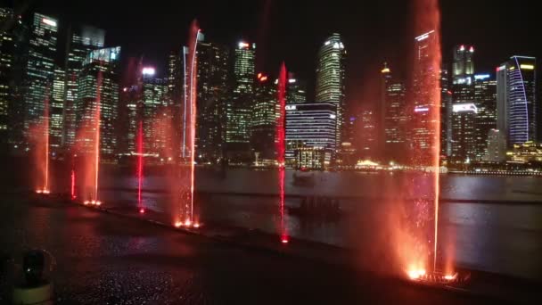 Singapur Haziran 2018 Çeşmeler Gece Lazer Singapur Göster Marina Bay — Stok video