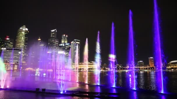 Singapore June 2018 Fountains Night Laser Show Singapore Marina Bay — Stock Video