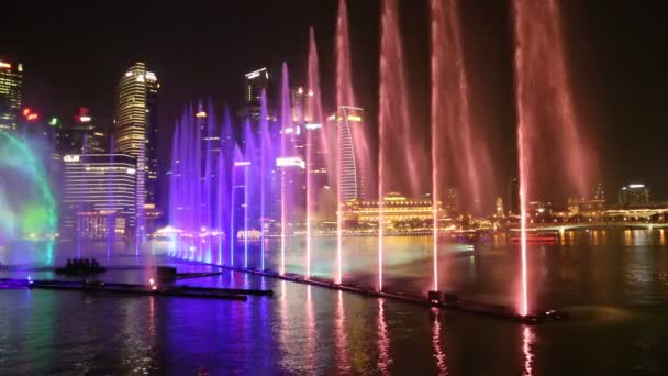 Singapore June 2018 Fountains Night Laser Show Singapore Marina Bay — Stock Video