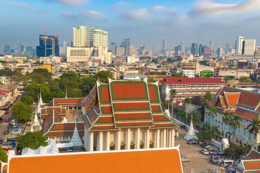 Bangkok, Tayland Wat Saket tapınakta bir yaz günü, havadan görünümü