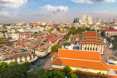 Bangkok, Tayland Wat Saket tapınakta bir yaz günü, havadan görünümü