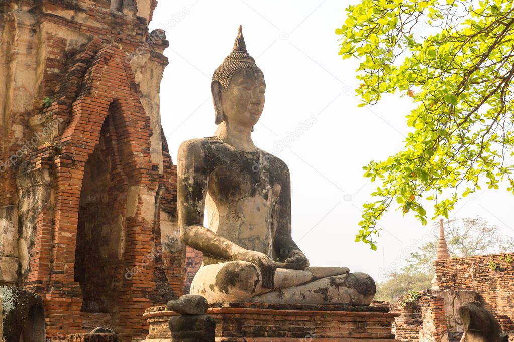 Ayutthaya Historical Park in Ayutthaya, Thailand in a summer day