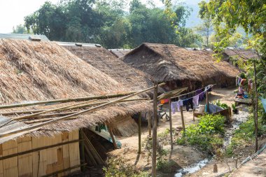 Uzun boyunlu köyü yakınlarında bir yaz günü, Chiang Rai, Tayland