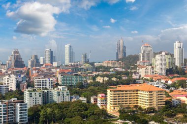 Pattaya Körfezi, Tayland 'da yaz günü panoramik hava manzarası
