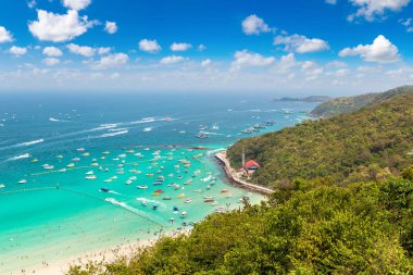 Bir yaz günü Tayland Koh Lan adasının panoramik havadan görünümü