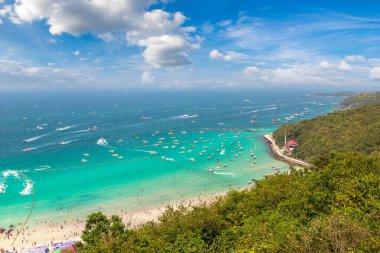 Bir yaz günü Tayland Koh Lan adasının panoramik havadan görünümü