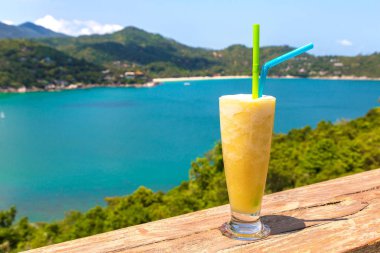 Taze organik mango sallamak restoranında Ao tanga Nai Pan Noi Beach Koh Samui Adası, Tayland bir yaz günü