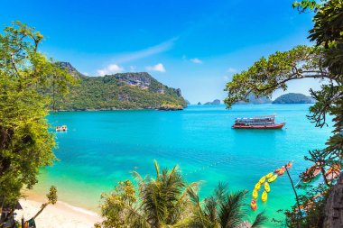 Bir yaz günü Mu Ko Ang Thong Milli Parkı, Tayland hava panoramik görünümü