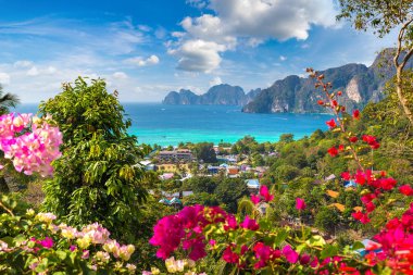 Phi Phi Don Island, Tayland bir yaz günü hava panoramik
