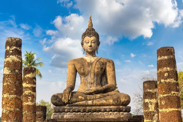 Wat Mahathat Tapınakta Sukhothai Tarih Parkı Bir Yaz Günü Tayland — Stok fotoğraf