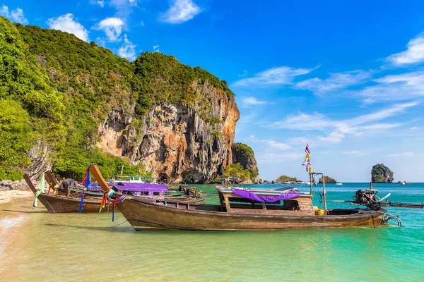Traditionelles Long Tail Boot Strand Von Phra Nang Krabi Thailand — Stockfoto