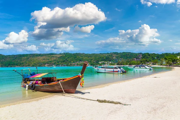 Bateau Thaï Traditionnel Queue Longue Log Dalum Beach Sur Île — Photo