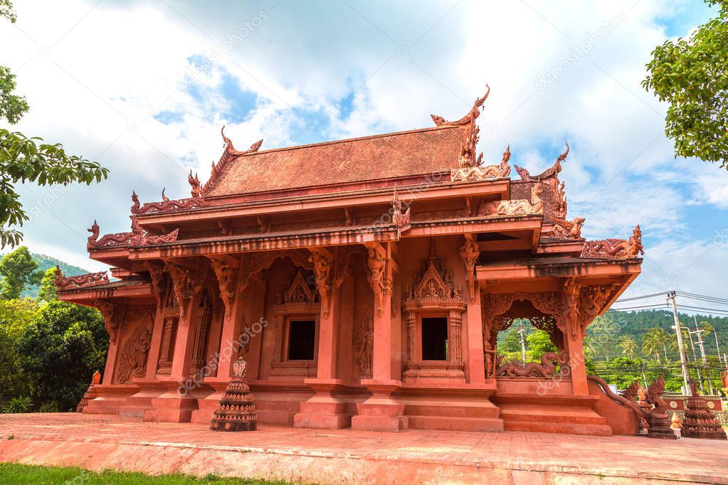 Red Temple - Wat Sila Ngu on Koh Samui island, Thailand in a summer day