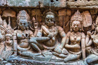 Heykel duvar filler Teras Tapınağı üzerinde karmaşık Angkor Wat Siem Reap, Kamboçya içinde Khmer antik tapınak.