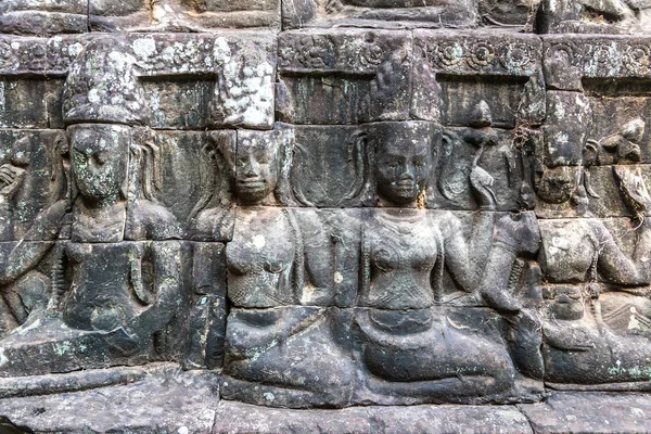 Skulptur Väggen Terrass Elefanter Templet Khmer Forntida Tempel Komplexa Angkor — Stockfoto