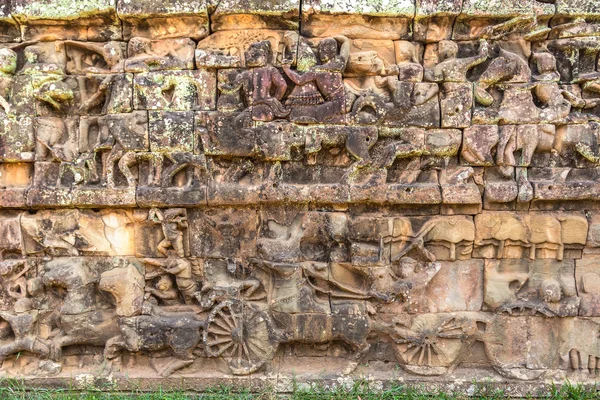 Sculpture Sur Mur Terrasse Temple Des Éléphants Est Temple Ancien — Photo