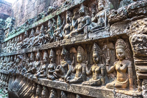 Sculptuur Muur Terras Van Olifanten Tempel Khmer Tempel Complexe Angkor — Stockfoto