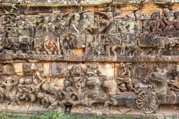 Sculpture Sur Mur Terrasse Temple Des Éléphants Est Temple Ancien — Photo