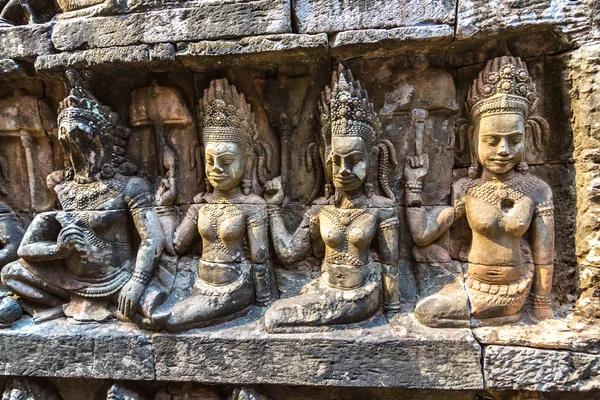 Sculpture Wall Terrace Elephants Temple Khmer Ancient Temple Complex Angkor — Stock Photo, Image