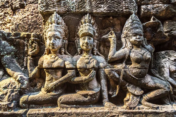 Sculptuur Muur Terras Van Olifanten Tempel Khmer Tempel Complexe Angkor — Stockfoto