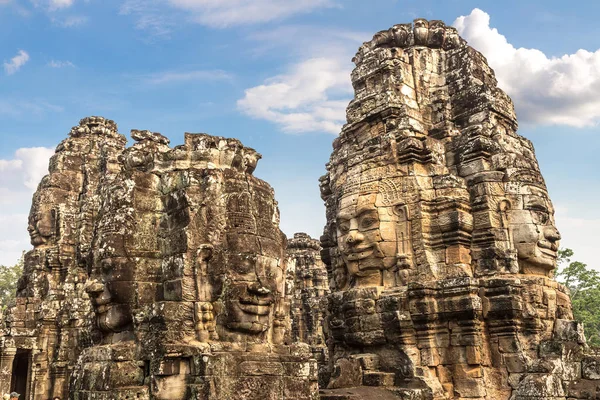 Kamenné Tváře Chrámu Bayon Starověký Chrám Khmerské Komplexu Angkor Wat — Stock fotografie