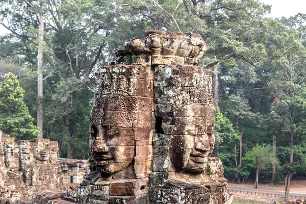 Caras Piedra Del Templo Bayon Khmer Antiguo Templo Complejo Angkor — Foto de Stock