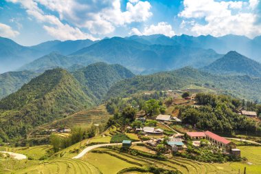 Panoramik Terraced pirinç alan bir yaz günü Sapa, Lao Cai, Vietnam