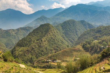 Panoramik Terraced pirinç alan bir yaz günü Sapa, Lao Cai, Vietnam