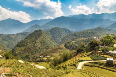 Panoramik Terraced pirinç alan bir yaz günü Sapa, Lao Cai, Vietnam