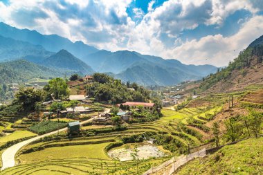 Panoramik Terraced pirinç alan bir yaz günü Sapa, Lao Cai, Vietnam
