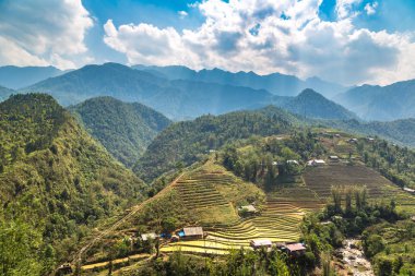 Panoramik Terraced pirinç alan bir yaz günü Sapa, Lao Cai, Vietnam