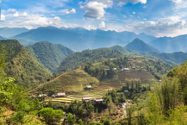 Panoramik Terraced pirinç alan bir yaz günü Sapa, Lao Cai, Vietnam