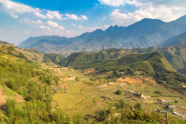 Panoramik Terraced pirinç alan bir yaz günü Sapa, Lao Cai, Vietnam