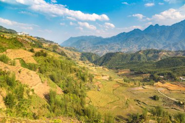 Panoramik Terraced pirinç alan bir yaz günü Sapa, Lao Cai, Vietnam